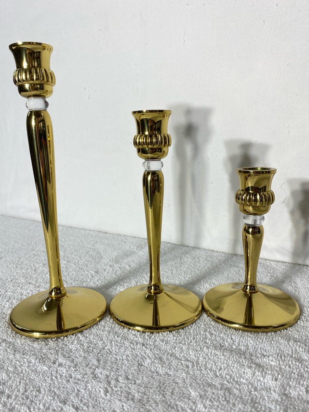 Vintage PartyLite Richmond Brass Taper Candlestick Holders Glass Accent Set of 3